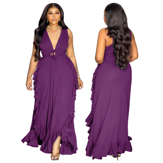 Ruffled High Waist Crop-top Spaghetti-strap Plus Size Dress
