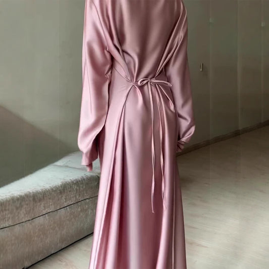 Women's Slim-fit Long Sleeve Tied Luxury Silky Dress