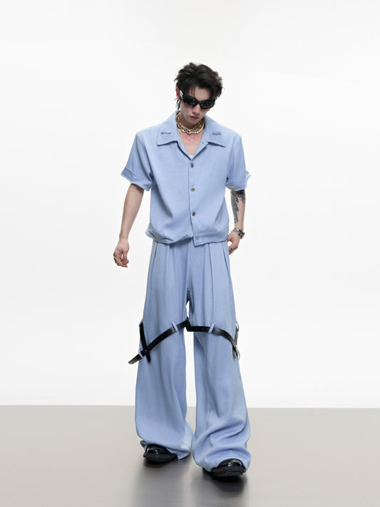 Ice Solid Color Advanced Suit Belt Stitching Pants