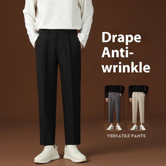Pantalones casuales rectos, finos y frescos con efecto drapeado