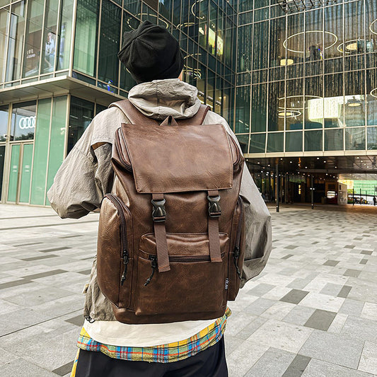 Retro Men's Leather Cowhide Women's Computer Backpack Frosted