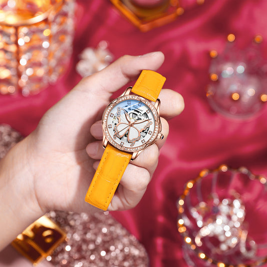 Butterfly Dial Fashion Diamond-embedded Watch Women's Waterproof Automatic Mechanical Watch