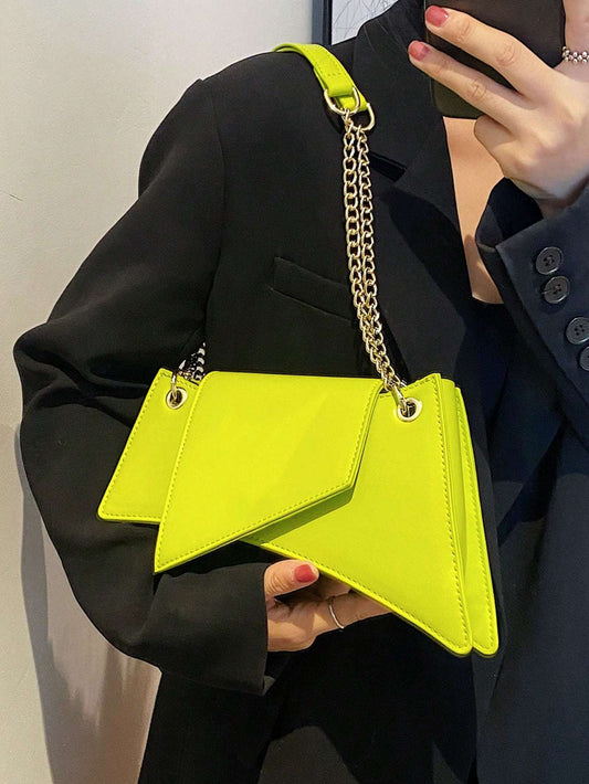 Neon Green Chain Novelty Bag Niche Stone Pattern Flap Underarm Bag PU Leather Textured Bag Purse Fashion Versatile Bag Novelty Gifts , Perfect Best Funny Novelty & Gag Gifts