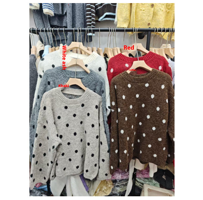 Solid Color Polka Dot Pullover Women's Sweater