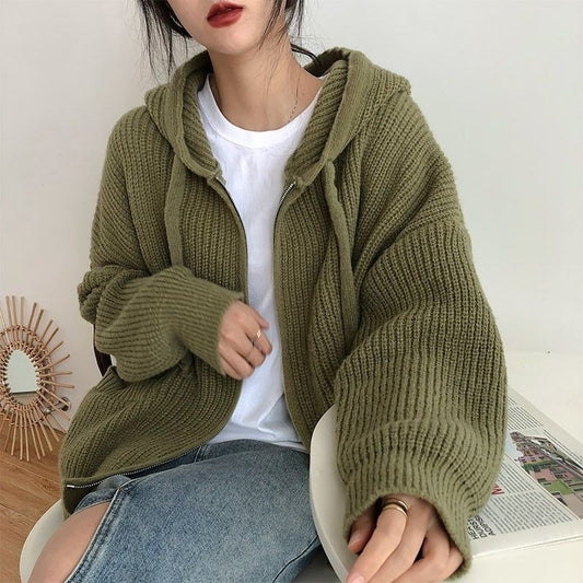 Loose Oversized Hooded Sweater Cardigan For Women
