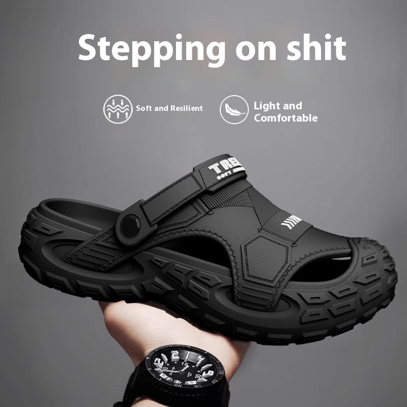 Men's Outdoor Two-way Hole Shoes New Feeling Of Shit Breathable Non-slip Leisure Pump Beach Slippers