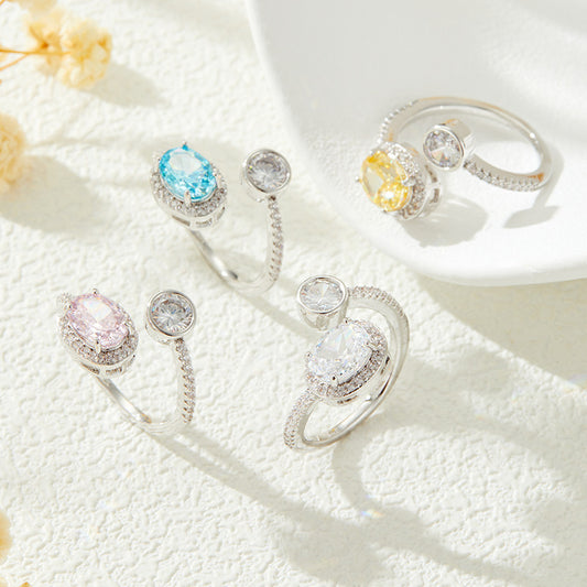 خاتم نسائي مفتوح بتصميم بيضاوي على شكل زهرة جليدية