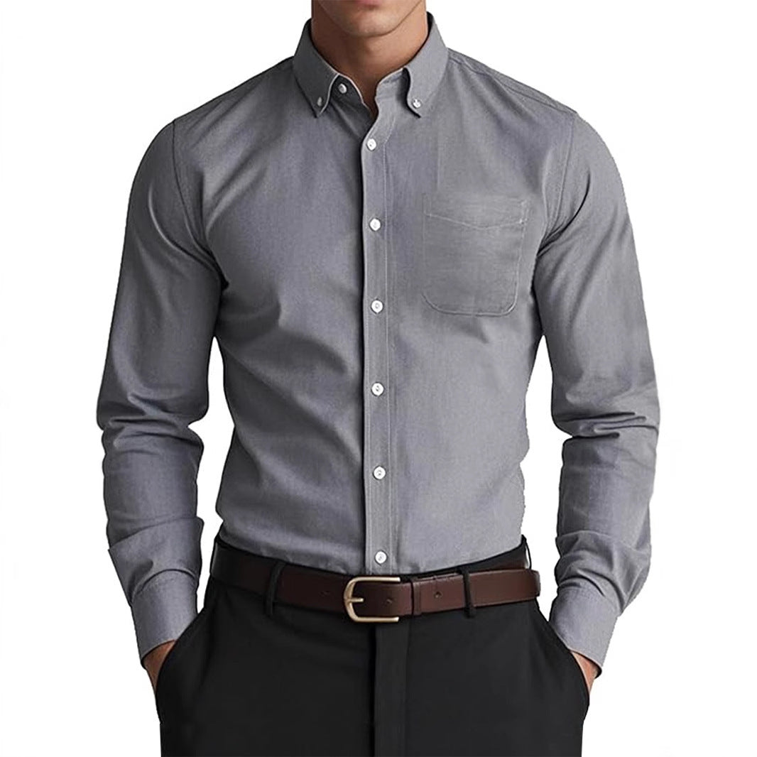 Men's Oxford Pure Color Casual Loose Shirt