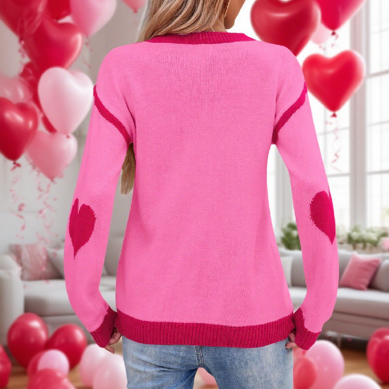 Female With Hearts Peach Round Neck Sweater