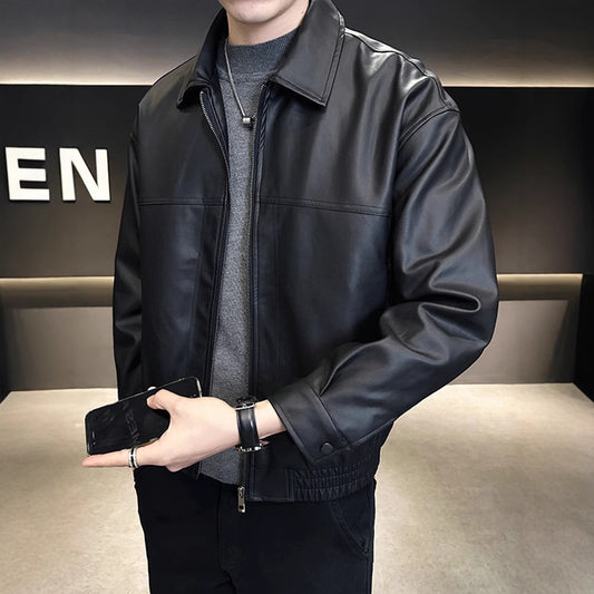 Slim-fit Trendy High-grade Pu Shuai Motorcycle Retro Minority Leather Coat