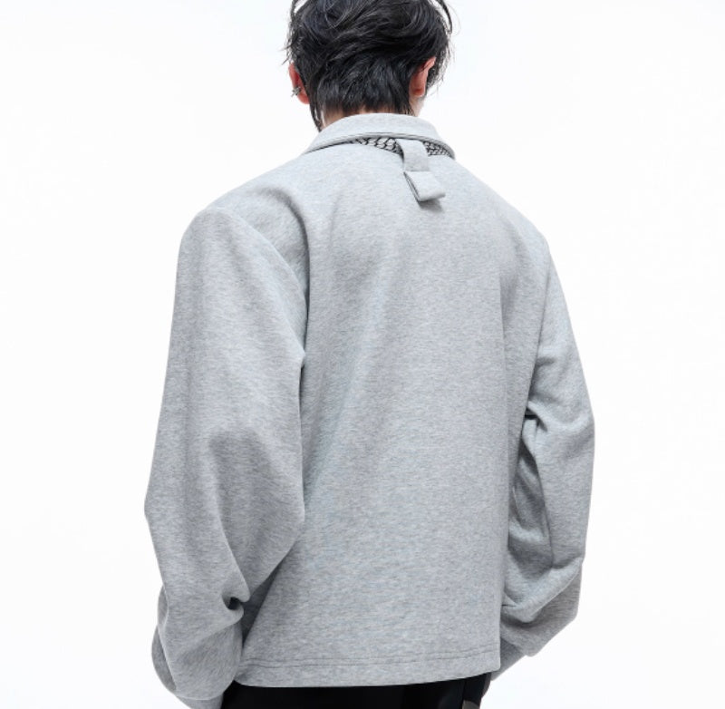 V-neck Patchwork Polo Shirt Loose High-end Long-sleeved Sweater