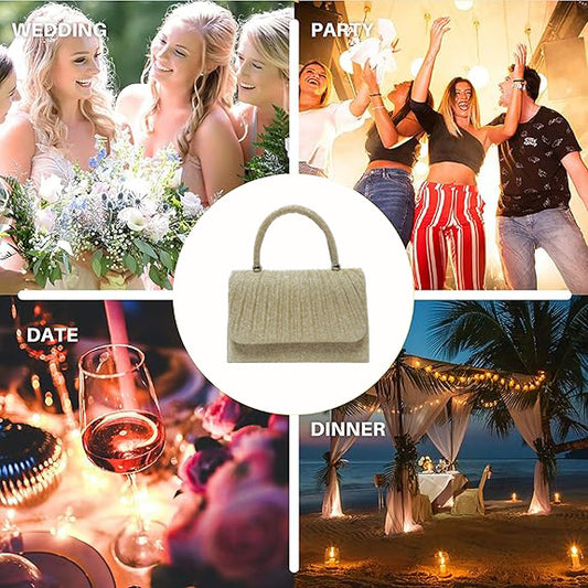 Festival Gold Crinkle Handbag - Party Must-Have Dressy Clutch, Elegant Shoulder Bag For Banquet And Evening