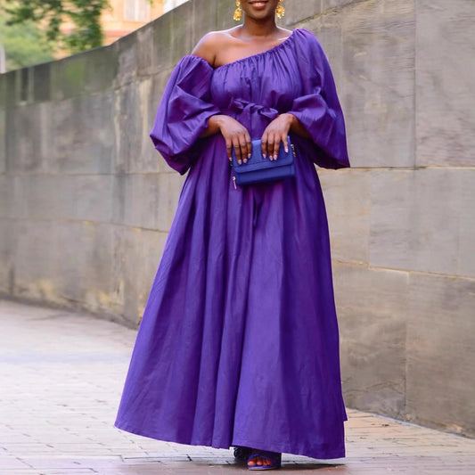 Vestido elegante de talla grande de color sólido de moda