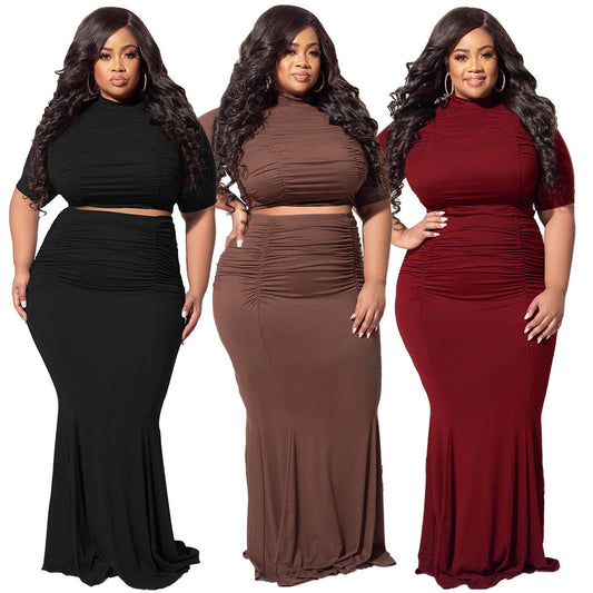 Midriff Outfit Plus Size Women's Two-piece Suit