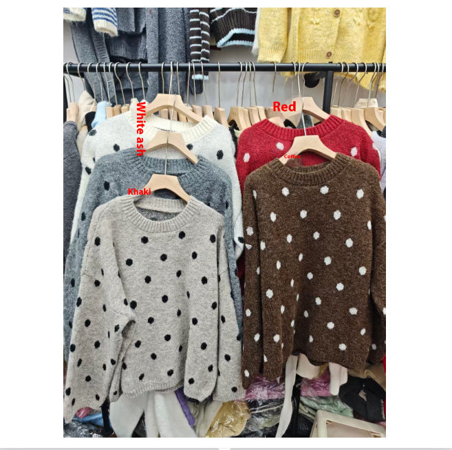 Solid Color Polka Dot Pullover Women's Sweater