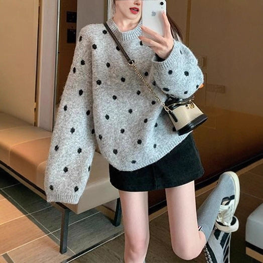Solid Color Polka Dot Pullover Women's Sweater