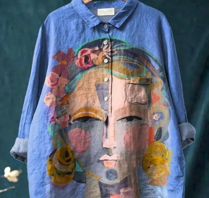 Women's Fashionable Casual Button Printed Shirt