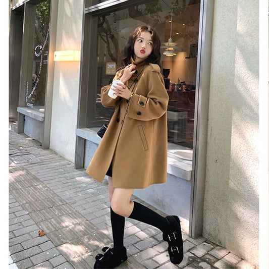 Petite Korean-style Thickened Double-faced Cashmere Coat