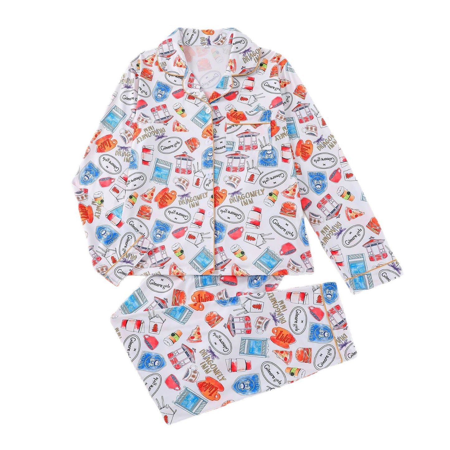 Women's Pajamas Printing Lapel Long-sleeved Trousers Homewear