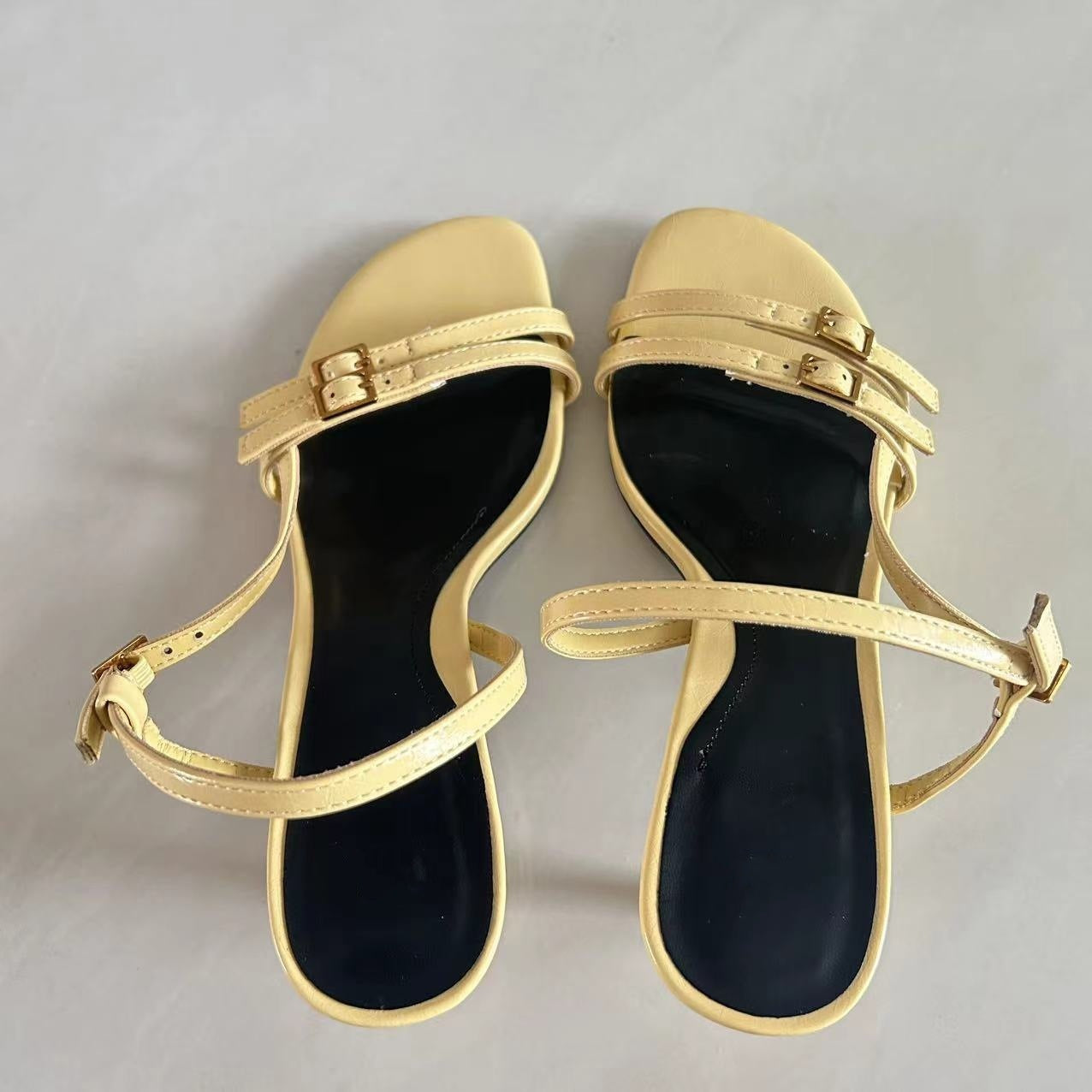 Summer New Women's Shoes Yellow Word Fashion Buckle High Heels