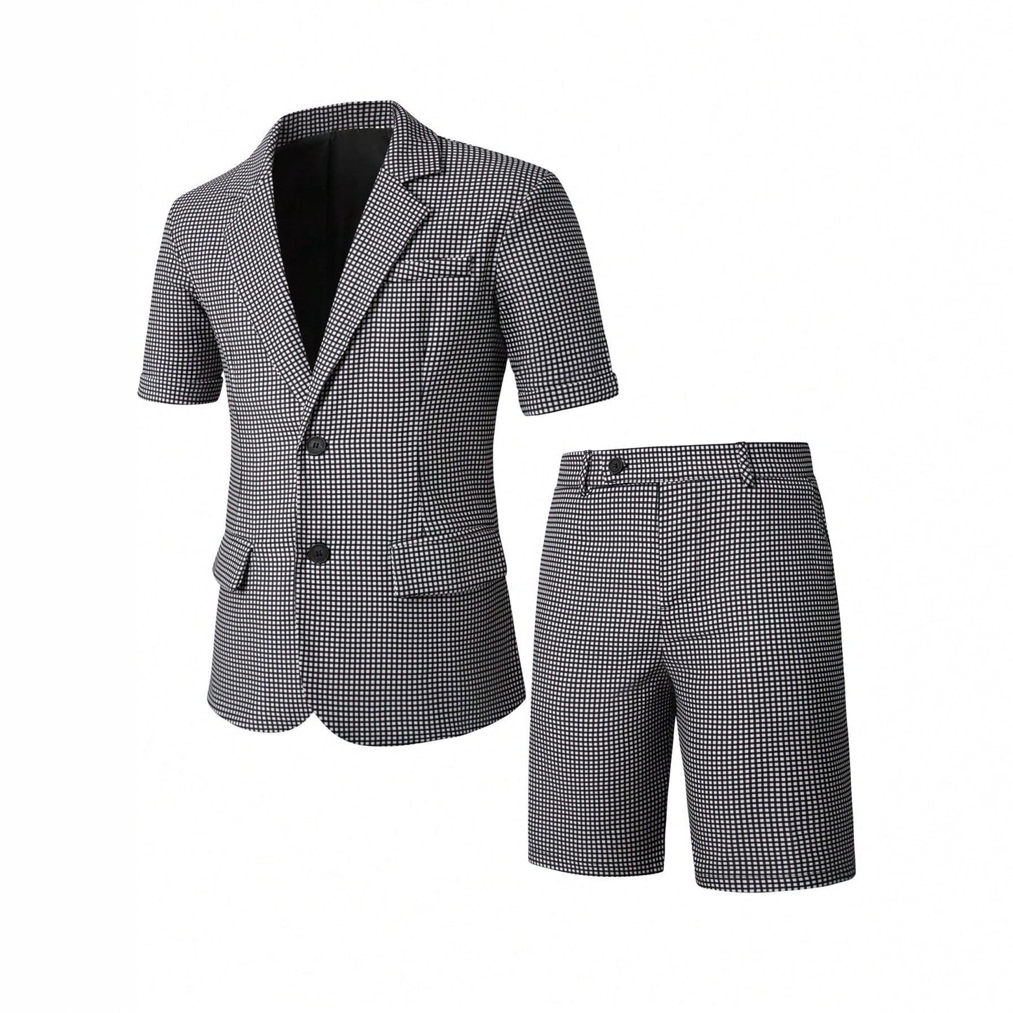 Mens Plaid Slim-Fit Business-Casual Suit Set