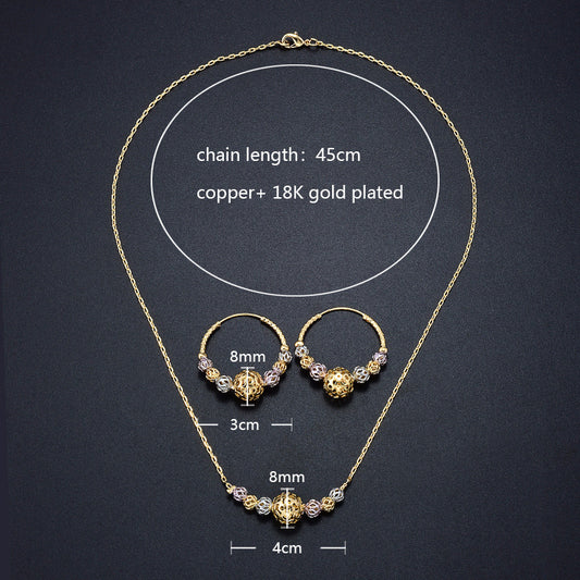 Multicolor Cutout Round Beads Necklace And Earrings Suite Necklace Jewelry