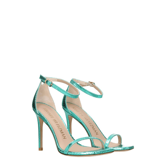 Green Leather Stiletto Heels Sandals