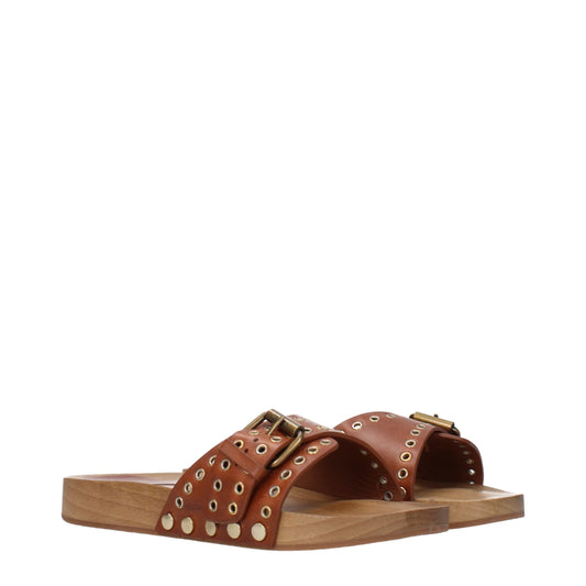 Brown Leather Slippers Sandals