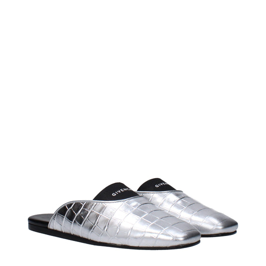 Gray Leather Slippers Sandals