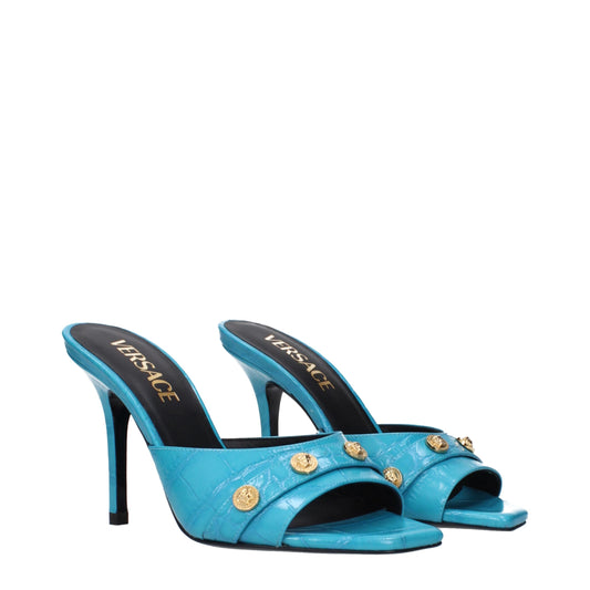 Light Blue Leather Stiletto Heels Sandals