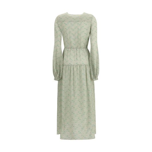 فستان طويل من الحرير بنقشة أوراق الشجر