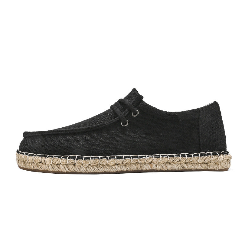 Men's Straw Fisherman Summer Canvas Casual Old Linen Tide Cloth Shoes