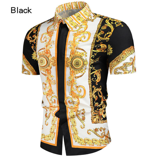 Men's 3D Digital Printing Fashion Shirt Slim-fit Short-sleeved Shirt