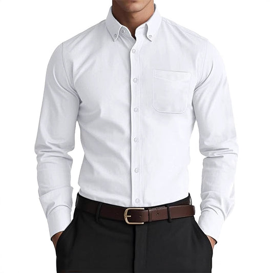 Camisa Oxford holgada informal de color puro para hombre