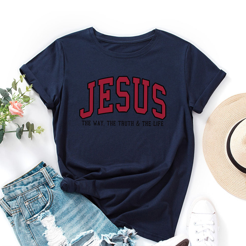 Women's JESUS Printed Loose Round Neck Short Sleeve T-shirt