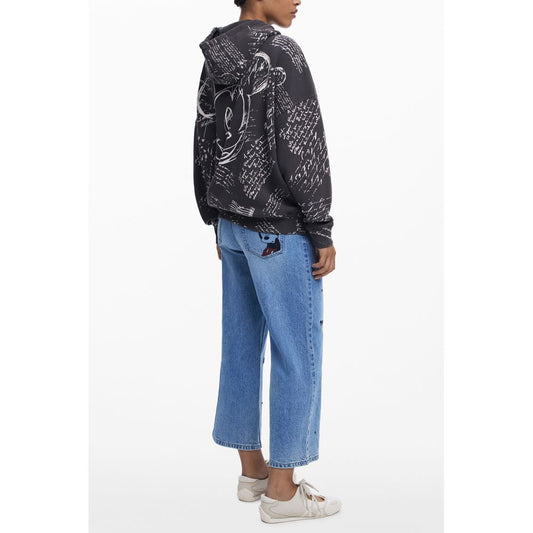 Sudadera con capucha de algodón negra para mujer