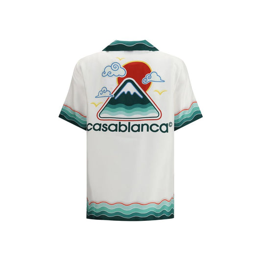 قميص حريري بأكمام قصيرة وياقة كوبية