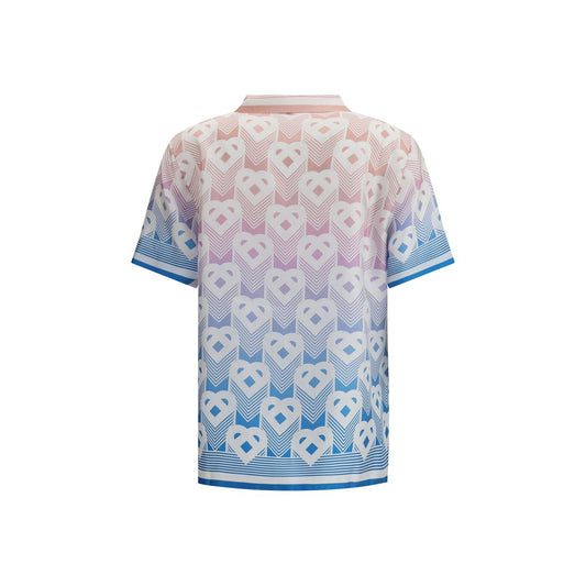 قميص حريري بأكمام قصيرة وياقة كوبية