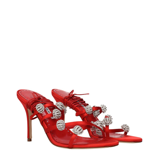 Red Satin Stiletto Heels Sandals