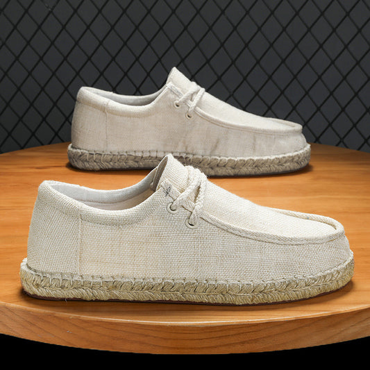 Men's Straw Fisherman Summer Canvas Casual Old Linen Tide Cloth Shoes