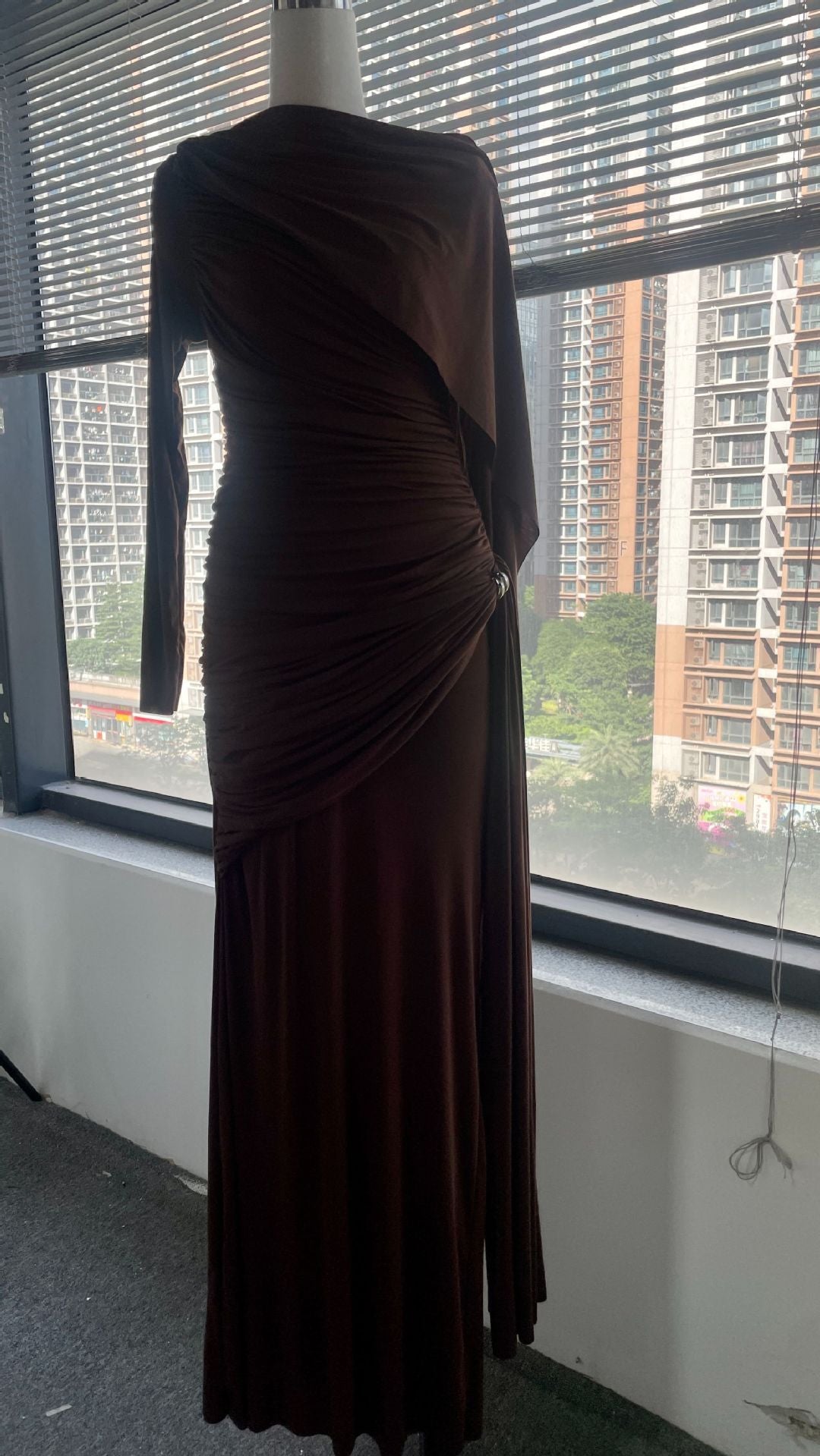 Niche Solid Color Pleating Asymmetric Simple Slim Dress