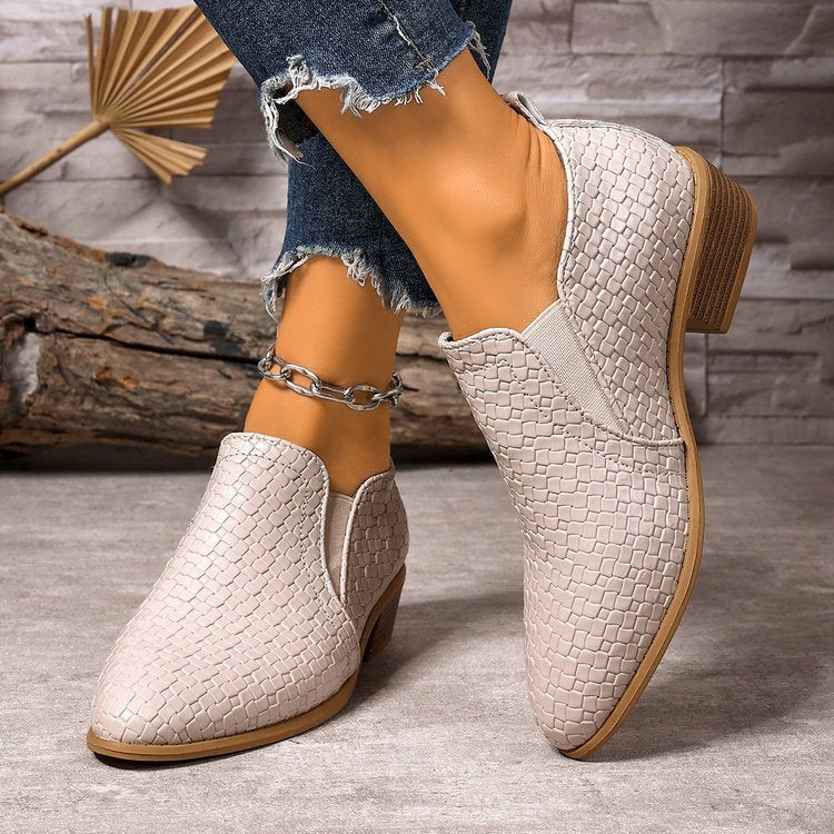 Pointed-toe High-cut Pumps Brown Chunky Heels Ankle Large Size Small Leather Shoes