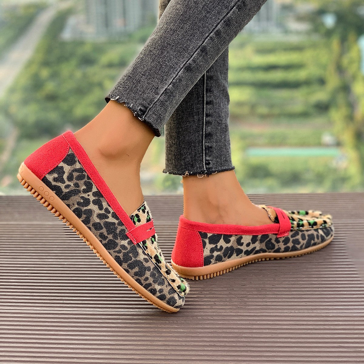 Leopard Print Lazy Round Toe Casual Shoes