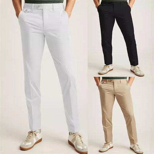 Pantalones de traje formales informales con botones de color liso para hombre