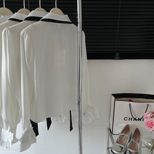 Nueva camisa blanca con lazo y cordones para mujer