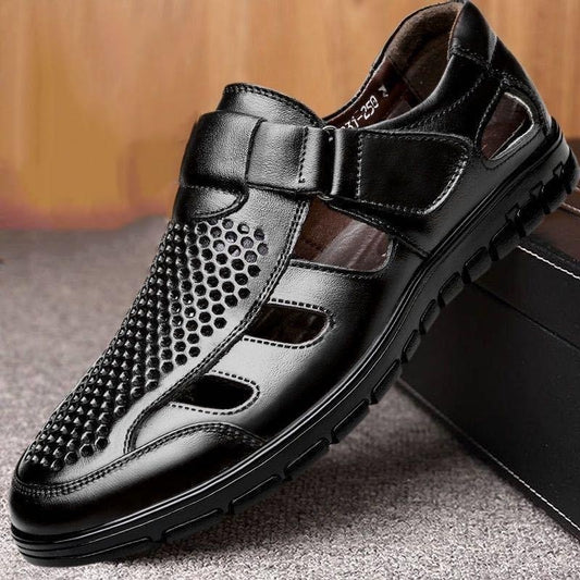 Men's Business Casual Hollow Work With Holes Leather Sandals