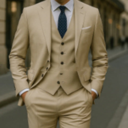 Traje informal versátil de tres piezas de color puro para hombre
