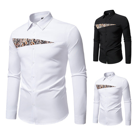 New Men's Paisley Color Matching Design Casual Long-sleeved Shirt