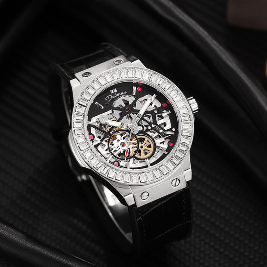 Automatic Fashion Diamond Studded Hollow Movement Mechanical Men's Watch