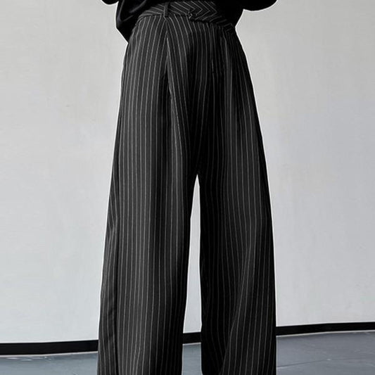 Men's Vertical Striped Pleated Casual Trousers